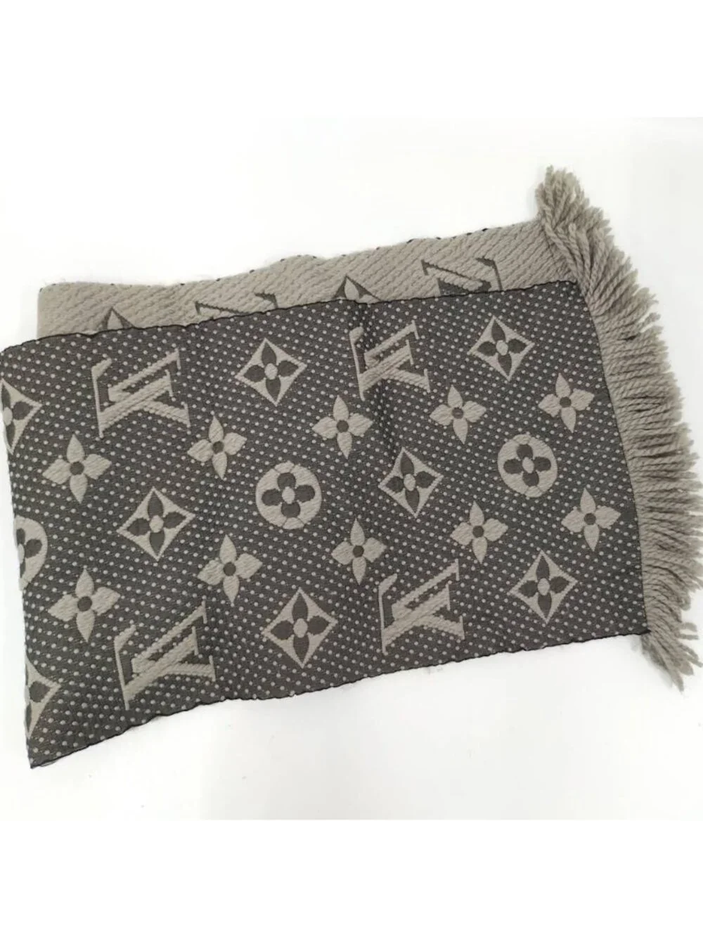 Louis Vuitton Scarf Escherve Logo Mania Wool Silk Light Gray